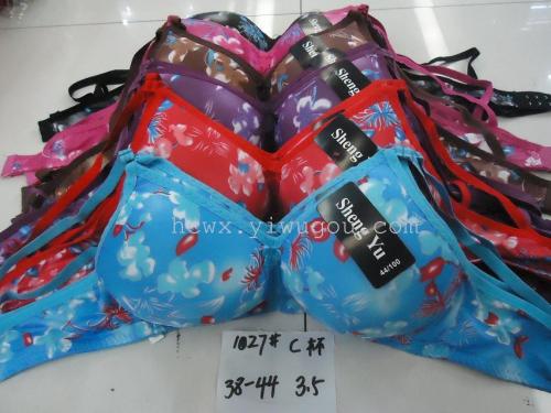 Blue Printed White Flower Thin Cup Foreign Trade Bra 1027#