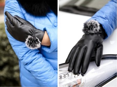  Leather PU big ball of hair fashion warm and windproof winter glove manufacturers Taobao burst sell style