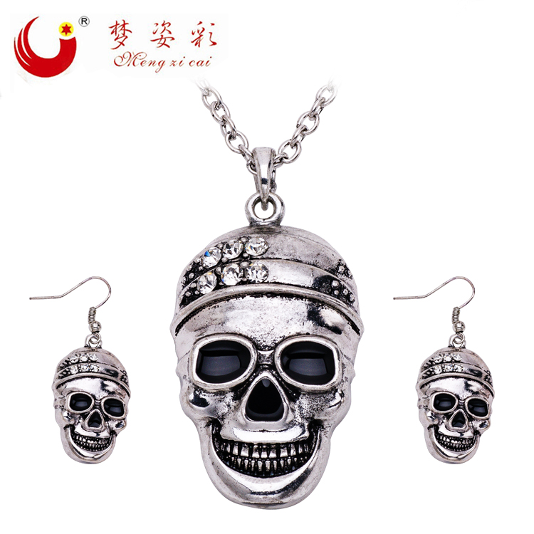 Skull Necklace Pendant Earrings Set retro alloy long necklace and the wind