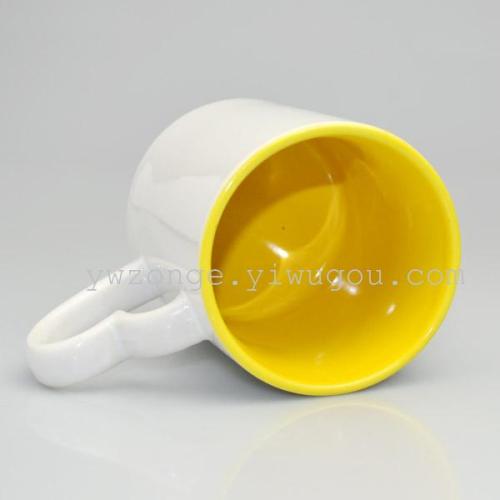 Heat Transfer Printing Color Ceramic Cup New Inner Color Cup Heart-Shaped Handle