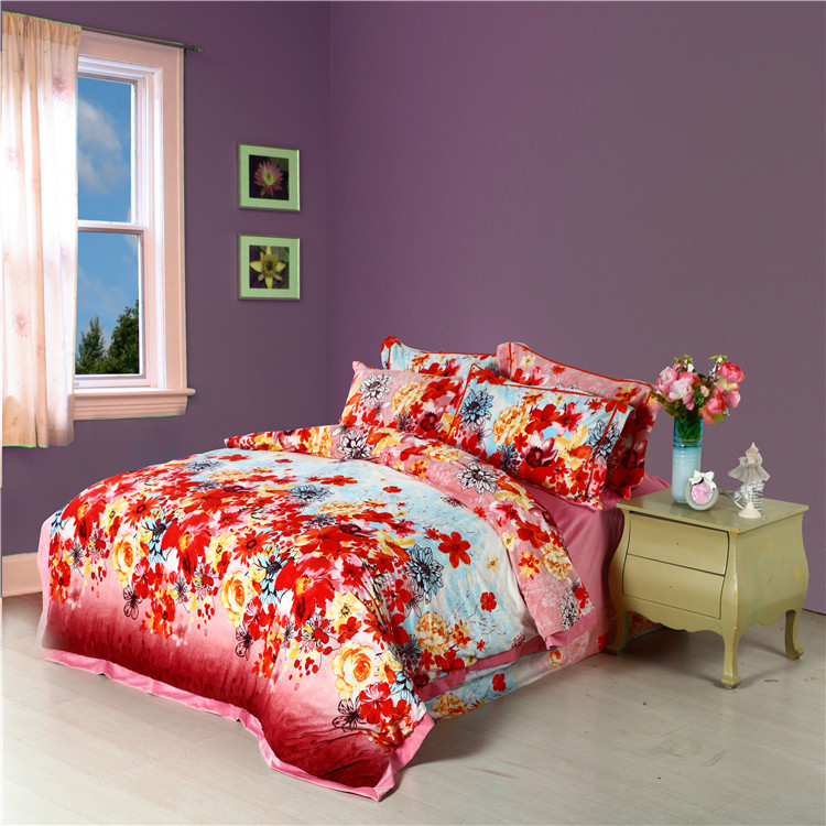 义乌雪鸽 超柔加厚保暖活性印花短毛绒四件套 床上用品批发