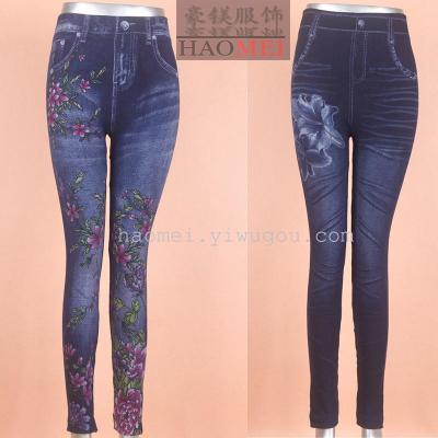 Seamless knitted jeans printed leggings