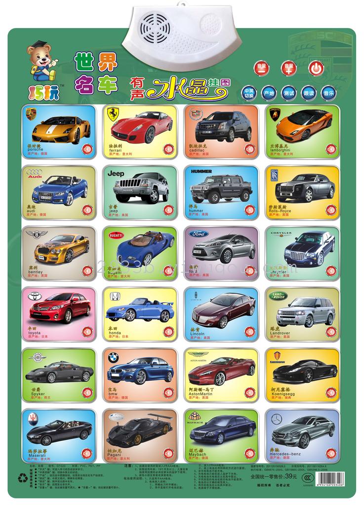 crystal wall chart world car for learning and pr