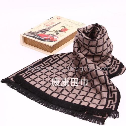 men‘s scarf autumn and winter korean style silk brushed scarf scarf men‘s british small plaid scarf gift