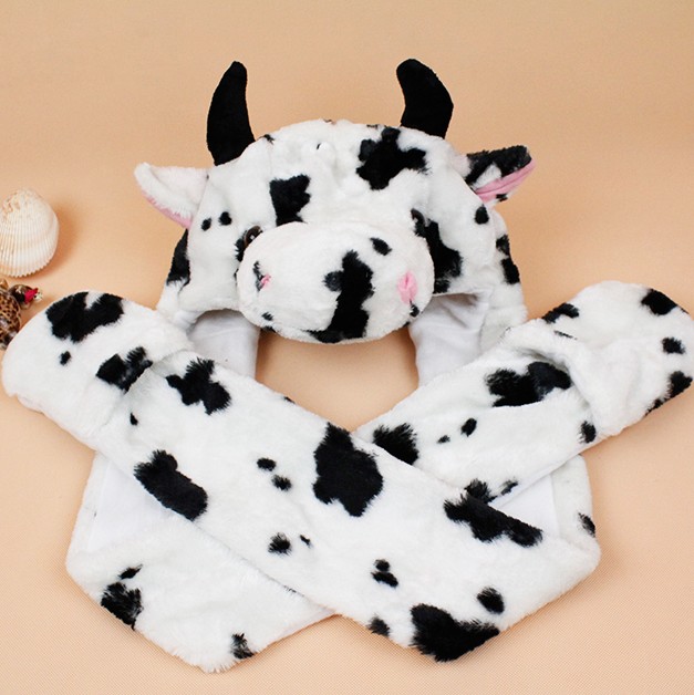 动物帽女奶牛新款长围巾帽棕牛连体帽冬天保暖滑雪帽