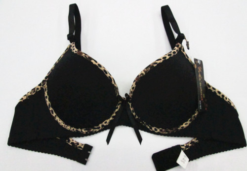 910# New Order Black Leopard Splicing Thin Cup Set Bra Underwear