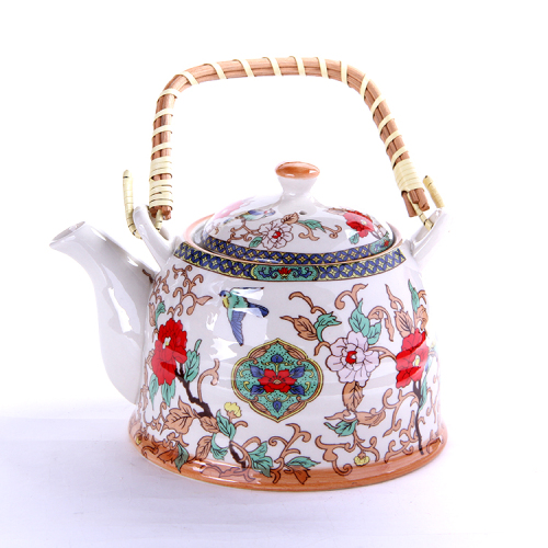Jungong Ceramic Manufacturers Supply Alibaba Taobao Ceramic Gifts Teapot Loop-Handled in-Glaze Decoration Cool Tea Teapot Retro