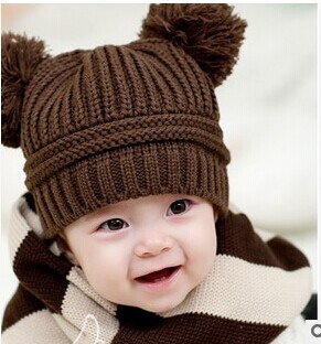 korean style autumn and winter new baby wool pullover hat baby thickened baby double ball warm hat