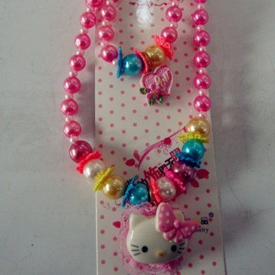 New children's pearl necklace Kitty pendant pearl necklace set wholesale children's accessories