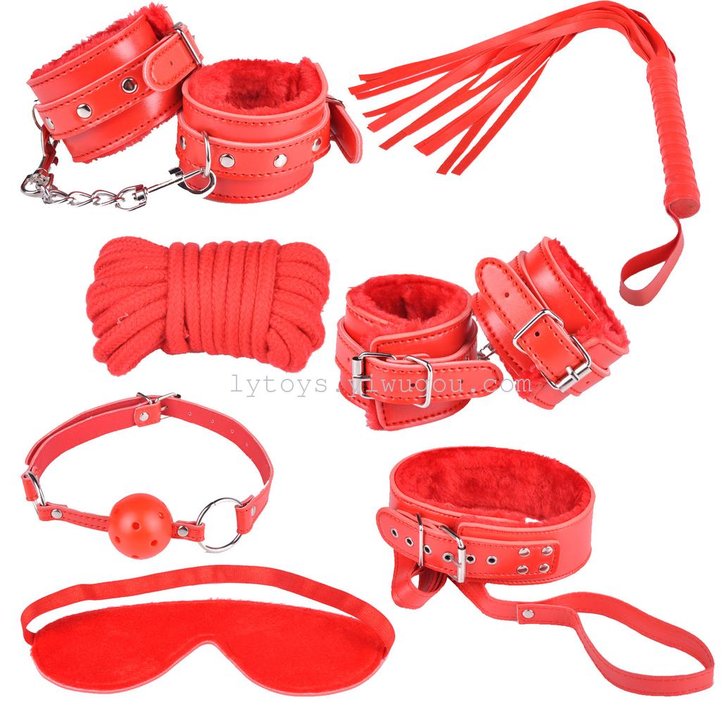 Supply Sex Toys Plush 7 Piece Handcuffs Footcuff Ball Gag Whip