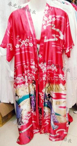 exquisite silk classic japanese beauty umbrella poem writing nightgown large pullover foreign trade single robe plus size pajamas hot sale