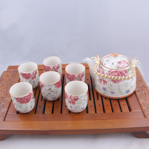 Factory Direct Sales Jingdezhen Ceramic Tea Set Loop-Handled Teapot Seven-Head Set
