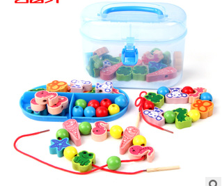 The Educational beading toys early education baby beads through animal fruit