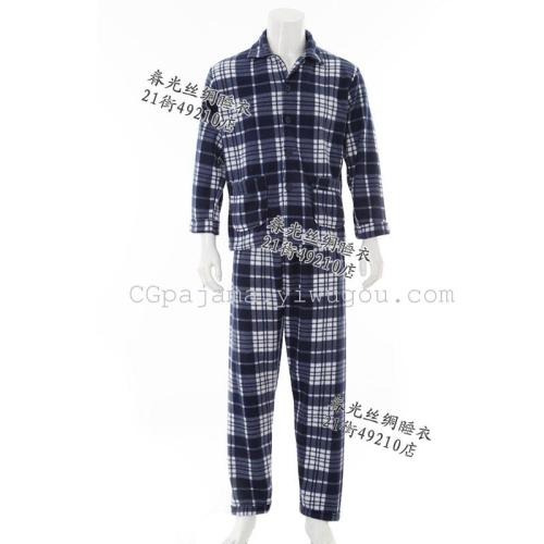Winter Foreign Trade Coral Polar Fleece Double-Sided Velvet Suit Men‘s and Women‘s Plaid plus Size Pajamas home Clothes 