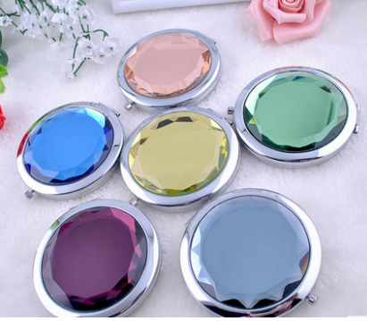 Makeup Mirror. Metal Crystal Surface Makeup Mirror Folding/Double-Sided/Portable Portable Small Mirror. Can Carve Writing
