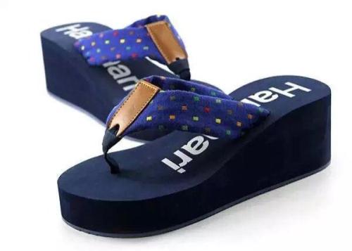 New Women‘s High-Heeled Flip-Flops Beach Shoes Korean Style Non-Slip Wear-Resistant Summer Platform Heel