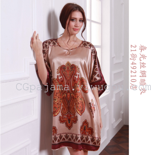 summer large size women‘s thin comfortable and breathable silk-like palace style wholesale pajamas nightdress