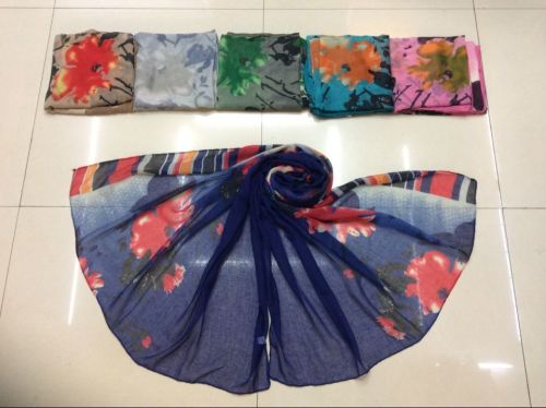 new silk scarf color hem flowers large size in stock scarf