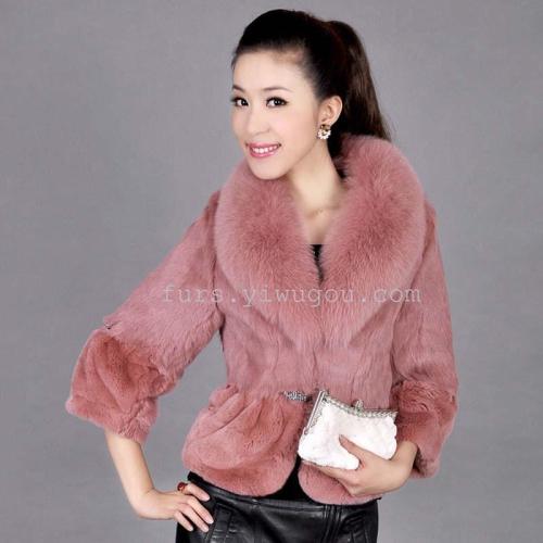 leather pink fur coat fur coat fox fur collar slim korean fur wholesale