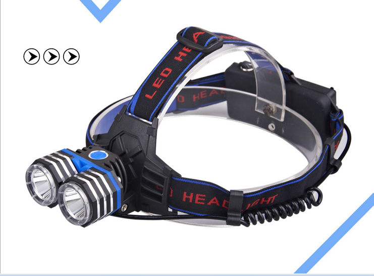 LED head lamp, strike King double lamp with USB rechargeable 18650, 7th, 5th battery General wholesa