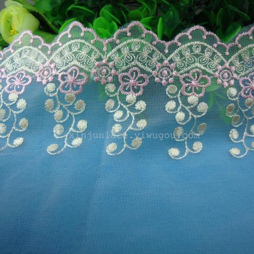 factory wholesale 15cm mesh lace polyester embroidery two-tone