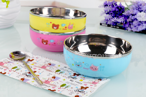 Stainless Steel Bowl Double Wall Insulation Anti-Scalding Children‘s Rice Bowl