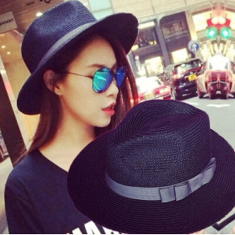 Trendy Women's Summer UV-Proof Straw Hat Panama Sun-Shade Beach Hat Straw Top Hat