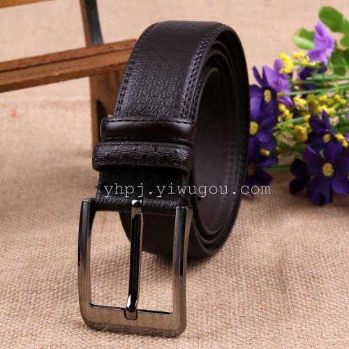 New Microfiber Cutting Edge Embossed Pin Buckle Men‘s Leather Belt