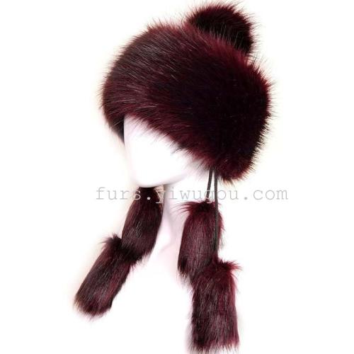Purplish Red winter Hat Dome Fur Cap Pendant Cap Nationality-Featured Cap Foreign Trade Wholesale