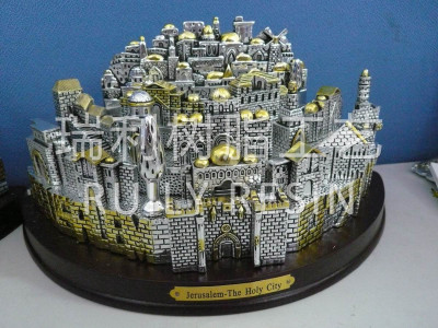 Resin religious crafts with an electroplated holy city castle in Jerusalem.