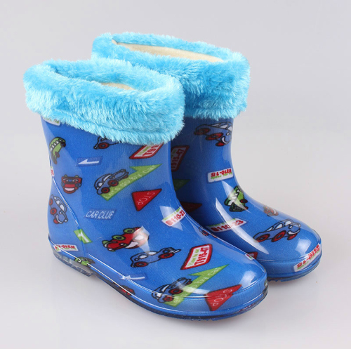 Children‘s Fashion Cartoon Rain Boots Rabbit Fur Mouth Cotton-Padded Warm-Keeping Children‘s Rain Boots Waterproof Shoes Boys and Girls Rubber Shoes Rain Boots
