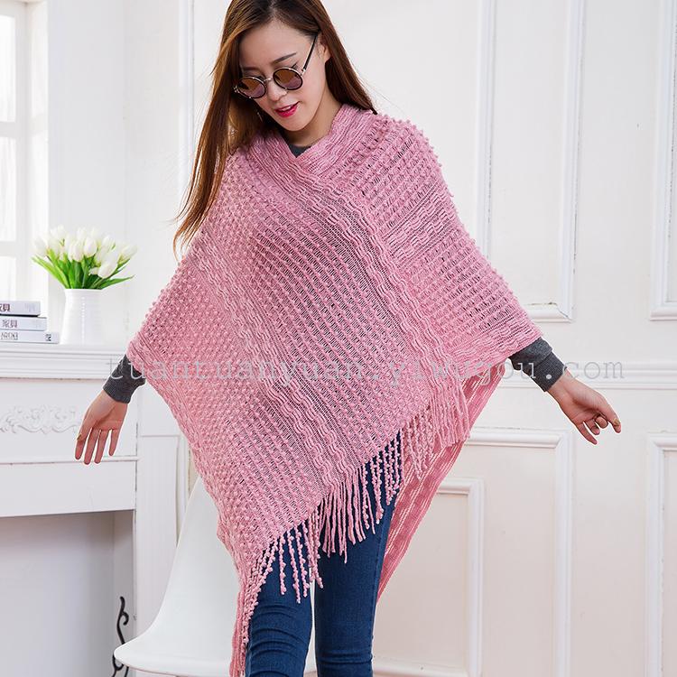 New Korean V collar suit female knitting wool shawl fringed cloak coat all-match