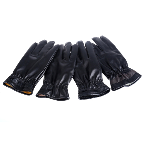 Pu Touch Screen Gloves Men‘s Gloves Thickened Fleece-Lined Outdoor Five-Finger Gloves Warm