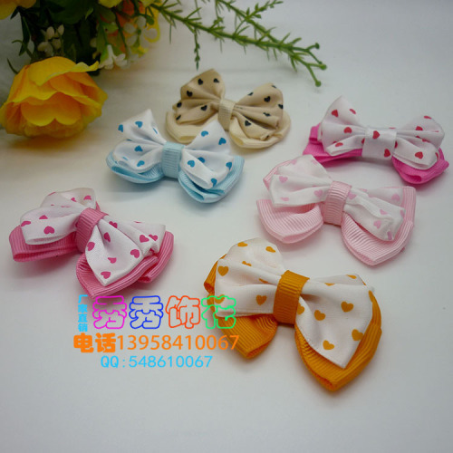 Factory Direct Sample Customization 634diy Hand-Printed Peach Heart Double-Layer Back Bow 