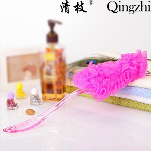 [Qing Zhi] Bath Brush Medium Bath Brush Plastic Long Handle Mesh Sponge Wash Cloth Multi-Color Mixed Batch