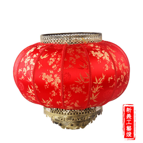 round Lantern Gold Leaf Bamboo Leaf Artificial Sheepskin Lantern Spring Festival Wedding Outdoor Indoor Red Lantern