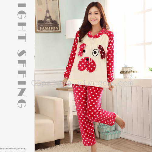 winter new women‘s long-sleeved cartoon flannel suit cute homewear thickened pajamas