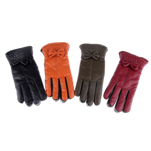pu embroidered women‘s gloves waterproof gloves five-finger thickened cold-proof warm gloves