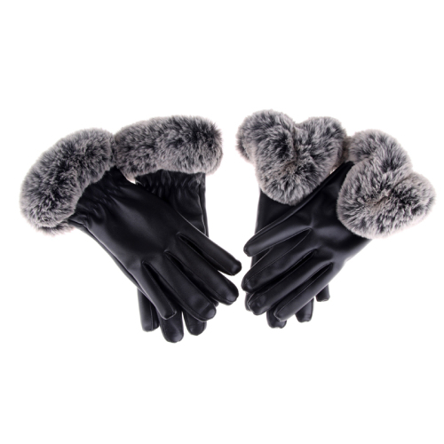 Fashion Women‘s Gloves Wool Mouth Touch Screen Gloves Cold-Proof Waterproof Pu Warm Gloves