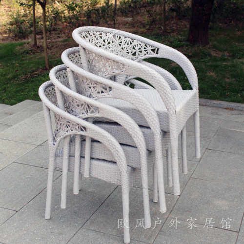 outside courtyard villa balcony leisure furniture white rattan rattan chair round coffee table three-piece set