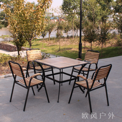 Terrace Garden Outdoor Leisure Balcony Anti-Corrosion Outdoor Iron Table and Chair Combination Creative Solid Wood Furniture Three-Piece and Five-Piece Set