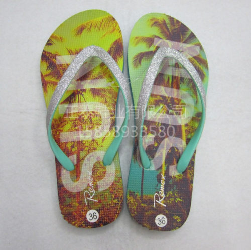 customized thermal transfer printing beach coconut tree women‘s sandals eva beach slippers