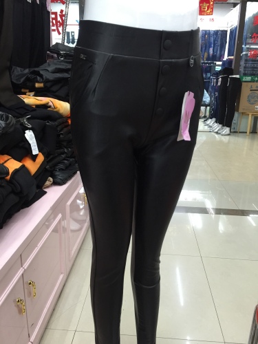 Mengling New Faux Leather Pants Mock Fly Four-Button Non-Cracking Non-Foaming