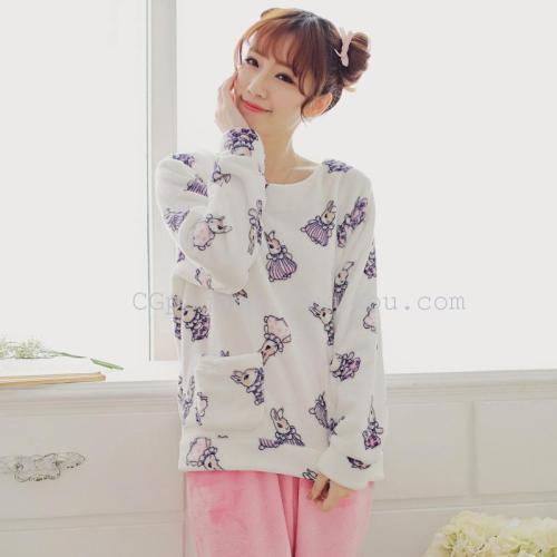 cute cartoon rabbit pajamas women‘s autumn and winter thickened pullover flannel long-sleeved homewear suit