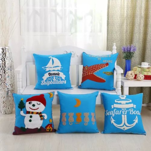 blue cute cartoon series embroidered towel embroidered car sofa cushion pillow cover