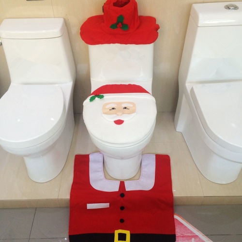 christmas decorations christmas toilet cover santa claus toilet cover + foot pad + tank cover + paper