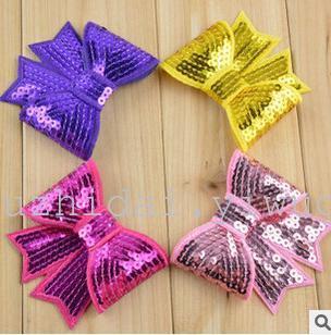 supply 7.5cm children headwear， clothing accessories computer embroidery bow tie， big sequined bow