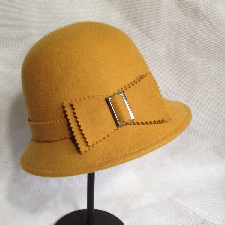 韩版纯羊毛蝴蝶结日字扣女士渔夫帽 盆帽毛呢毡帽子