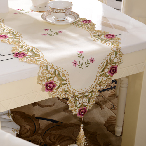 embroidered table runner refrigerator cloth liner round pastoral embroidered hollow tribute satin table cloth