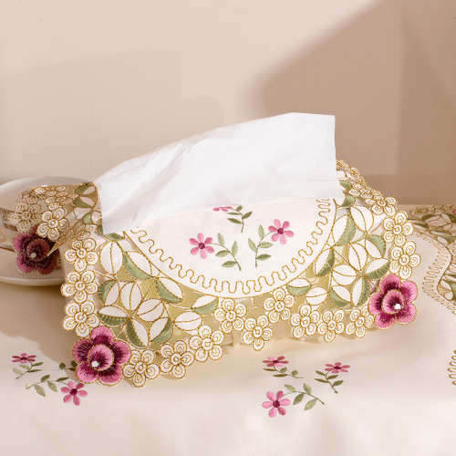 Napkin Box Paper Extraction Box Tissue Box Napkin Cover European-Style Pastoral Embroidered Home Fabric Car Home